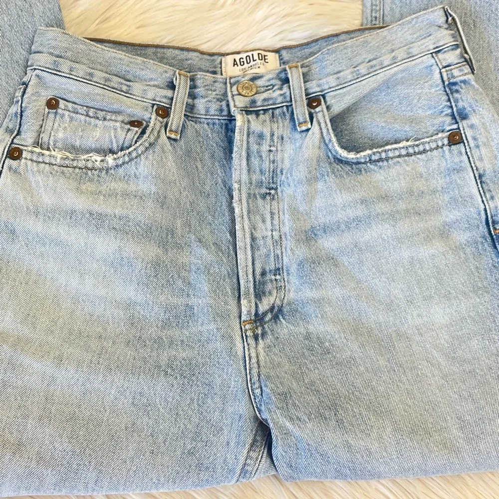 Agolde Riley High Rise Straight Crop jeans light blue distressed size 27 - Picture 11 of 12